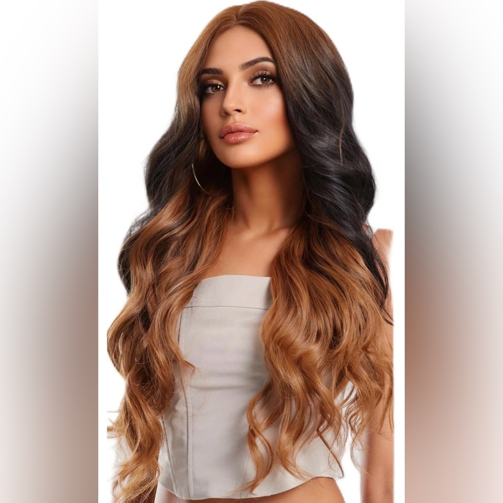 Lace front ombre brown middle part wig
